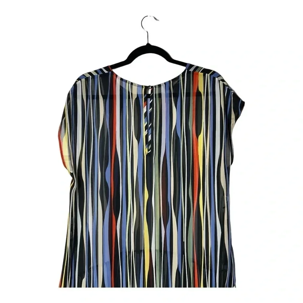 1911. ANNE KLEIN STRIPED SHORT SLEEVE COVERUP/OVERLAY DRESS HI LOW‎ BOTTOM SZ 10